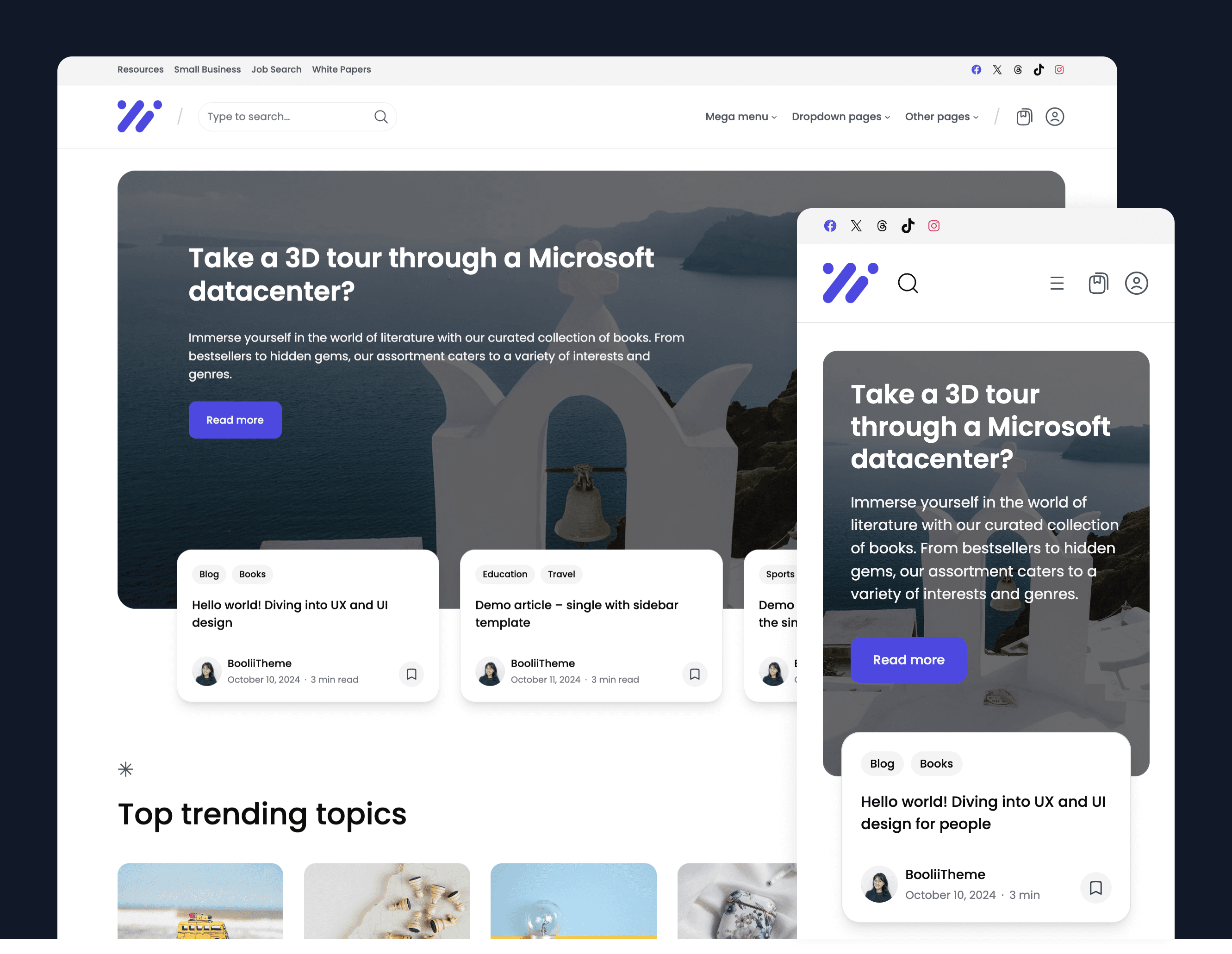 A snapshot of the home page